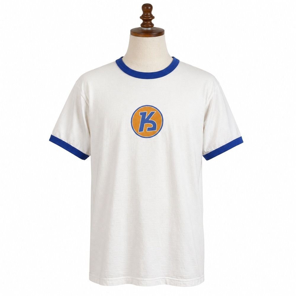 Giant XL Korn Ringer Tee Vintage Band Logo Graphic White Blue Short Sleeve Shirt